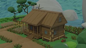 Lowpoly Cartoon Polygonal wood house