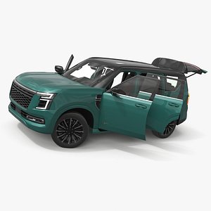 3D Urban Seven-Seater SUV with Panoramic Roof Green Rigged for Cinema 4D model