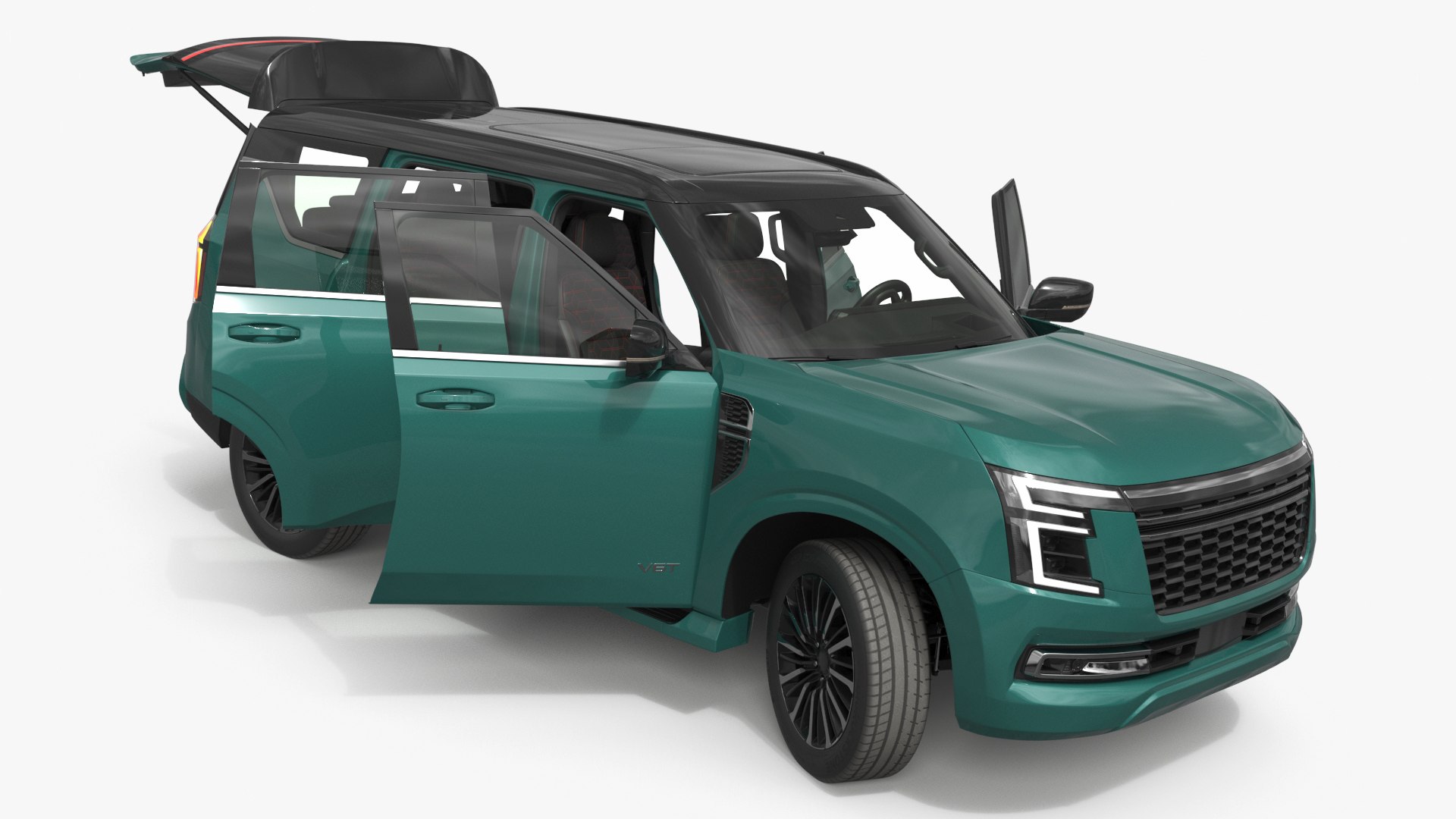 Urban Seven-Seater SUV with Panoramic Roof Green Rigged for Cinema 4D 3D model preview