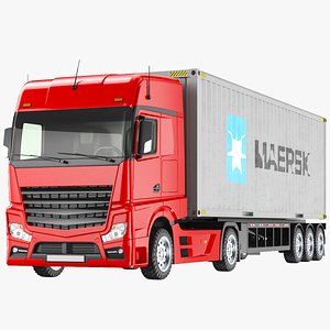 Detailed Container Truck Red