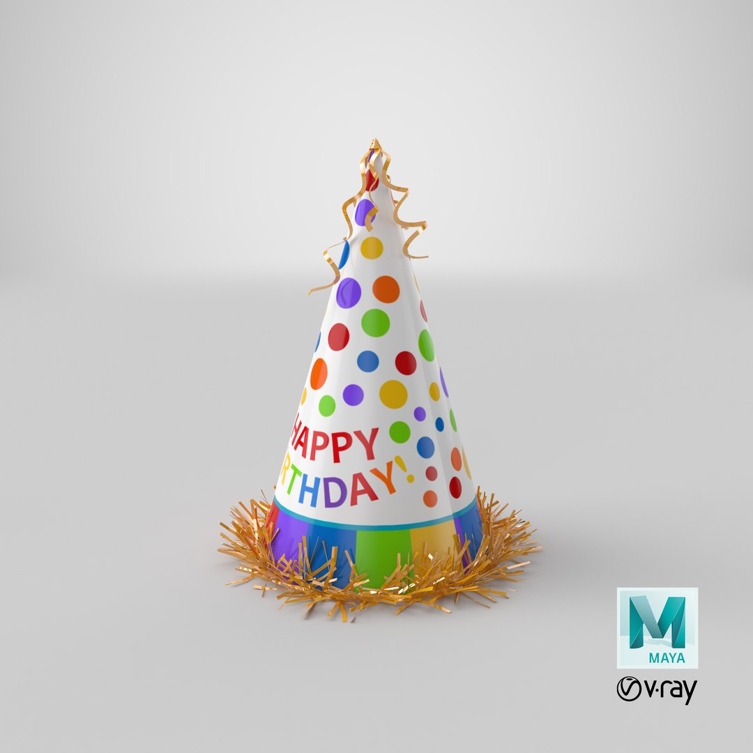 party hat happy birthday 3D model https://p.turbosquid.com/ts-thumb/7A/KhqW5R/IZc3WvS2/stemcell_maya_vray_render/png/1562224945/1920x1080/fit_q87/9a22f7fc91589ad3b9c53c818727f5a2033637d2/stemcell_maya_vray_render.jpg