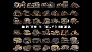 3D 40 OLD MEDIEVAL BUILDINGS PACK 4K Textures GameReady Low-poly 3D model
