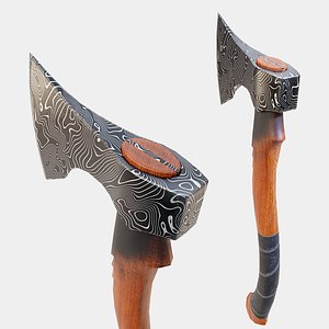 3D Damascus steel ax Low-poly