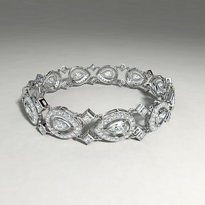 3d model of silver bracelet diamond cuts