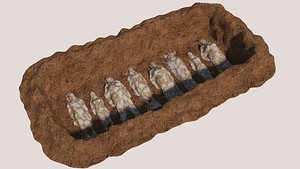 3D Grave full of corpses body bag model