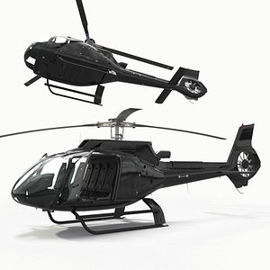 3D model Light Civil Helicopter Single Engine Black with Interior Rigged