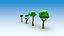 Trees stones mushrooms flowers and grass Low-poly 3D model