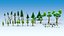 Trees stones mushrooms flowers and grass Low-poly 3D model
