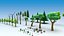 Trees stones mushrooms flowers and grass Low-poly 3D model