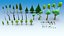 Trees stones mushrooms flowers and grass Low-poly 3D model