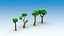 Trees stones mushrooms flowers and grass Low-poly 3D model