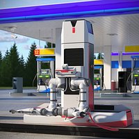 Industrial Robot Refueling System Red Rigged for Maya