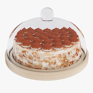3D model Tiramisu cake and cake stand