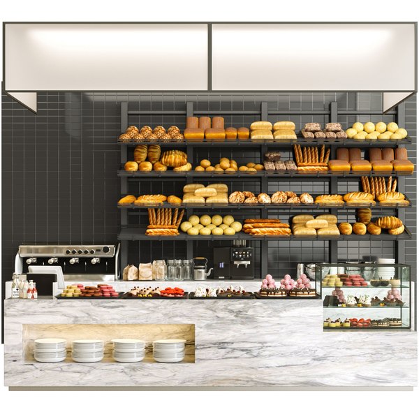 3D Cafe with a showcase with sweets and bread - TurboSquid 1993796