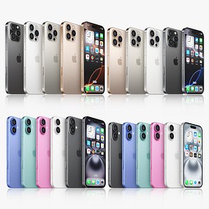 Apple iPhone 16 and 16 Plus and 16 Pro and 16 Pro MAX All Colors 3D model