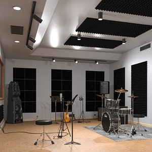 3D Recording Studio Interior with Equipment