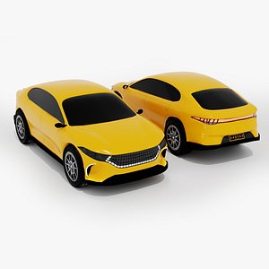Realistic Sedan Electric Car Rigged and Textured Low Poly