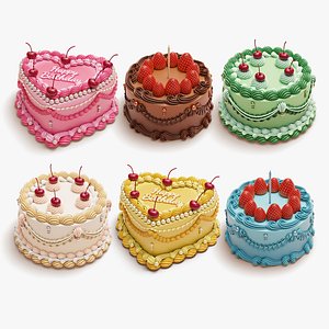 Set of Vintage Colorful Cakes 3D model