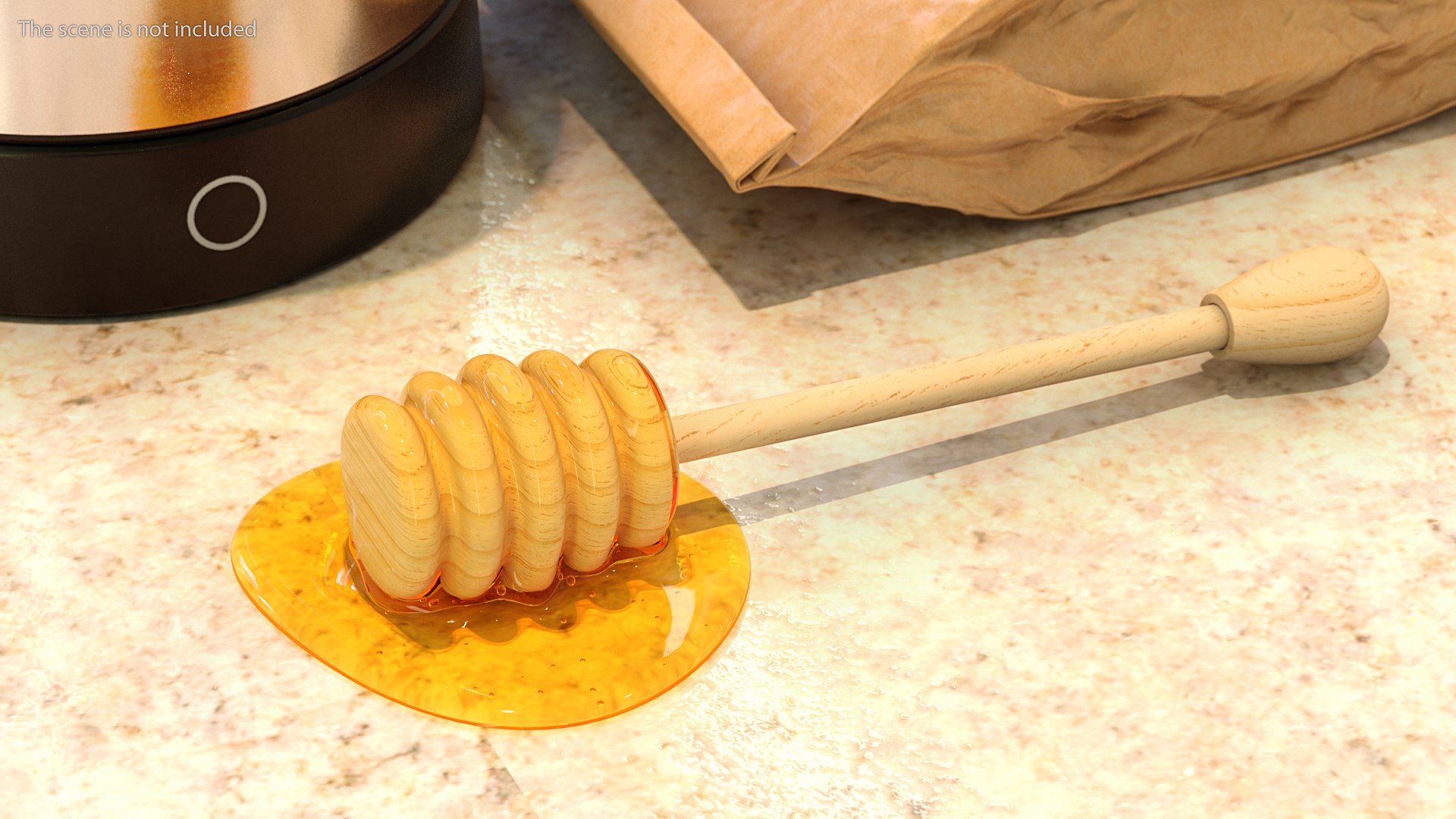 Wooden Honey Dipper with Honey 3D model preview