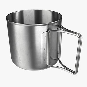 3D Camping metal mug with foldable handles model