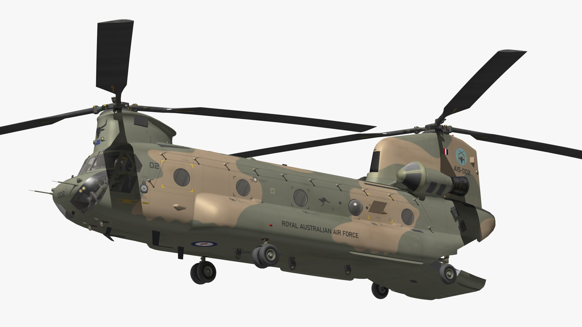 3D CH47 Chinook RAAF model https://p.turbosquid.com/ts-thumb/7D/qtzxgF/KG/0001/jpg/1691392526/1920x1080/turn_fit_q99/8e41a3f95b0d6c5645f84226abf966962ce68bf5/0001-1.jpg