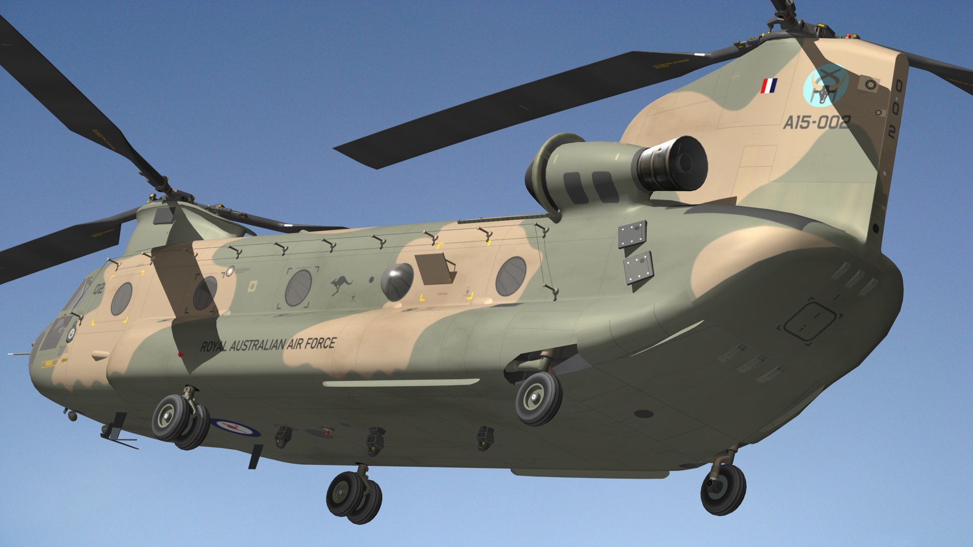 3D CH47 Chinook RAAF model https://p.turbosquid.com/ts-thumb/7D/qtzxgF/UI/h47auspr4/jpg/1691392455/1920x1080/fit_q87/0addd1541a587afcb2aef33a5e5b80739d666cf9/h47auspr4.jpg