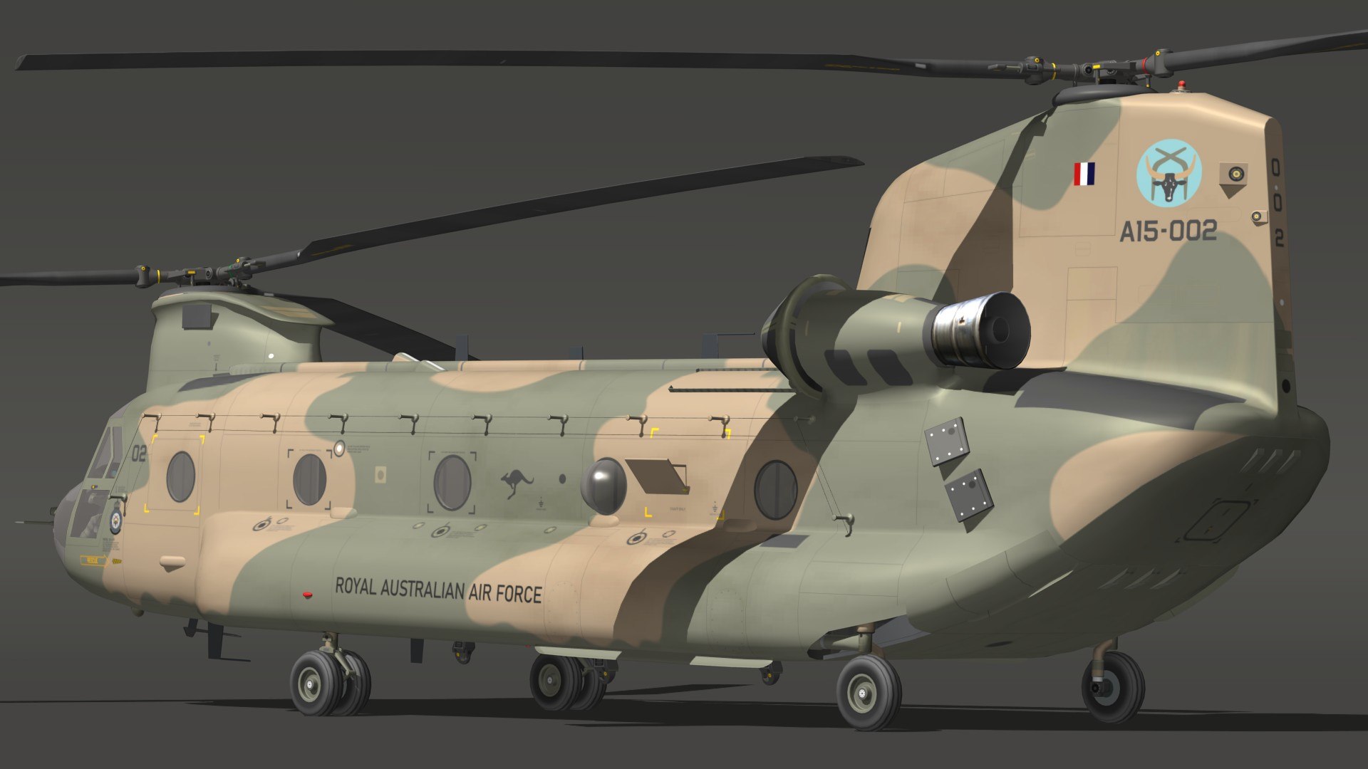 3D CH47 Chinook RAAF model https://p.turbosquid.com/ts-thumb/7D/qtzxgF/VK/h47auspr22/jpg/1691392463/1920x1080/fit_q87/b16185da108bf8a8ac53c7277ffca0060338016b/h47auspr22.jpg