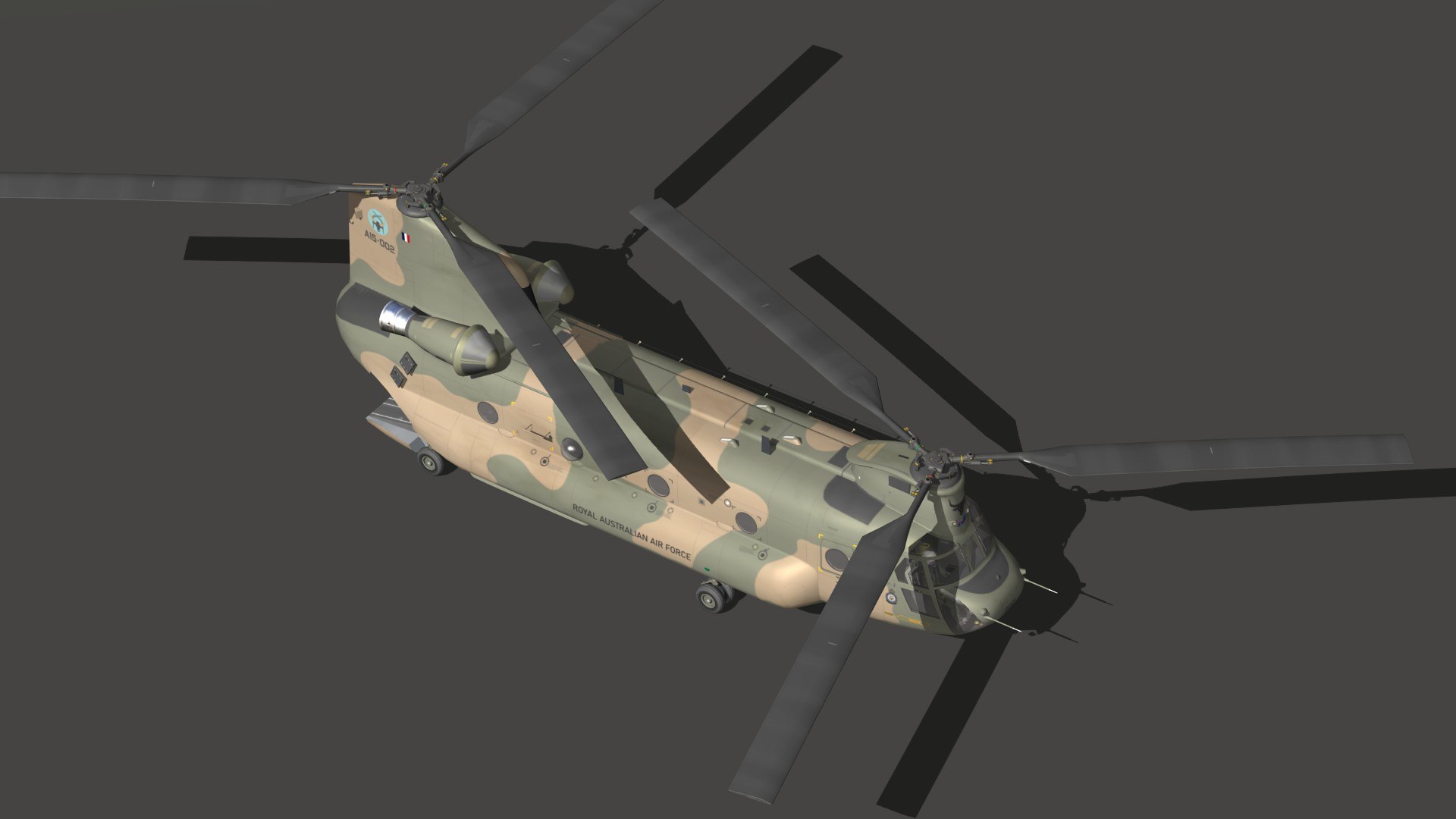 3D CH47 Chinook RAAF model https://p.turbosquid.com/ts-thumb/7D/qtzxgF/ce/h47auspr18/jpg/1691392461/1920x1080/fit_q87/07b76c9e93818287b14d6ac043b81a9139b6ee3d/h47auspr18.jpg