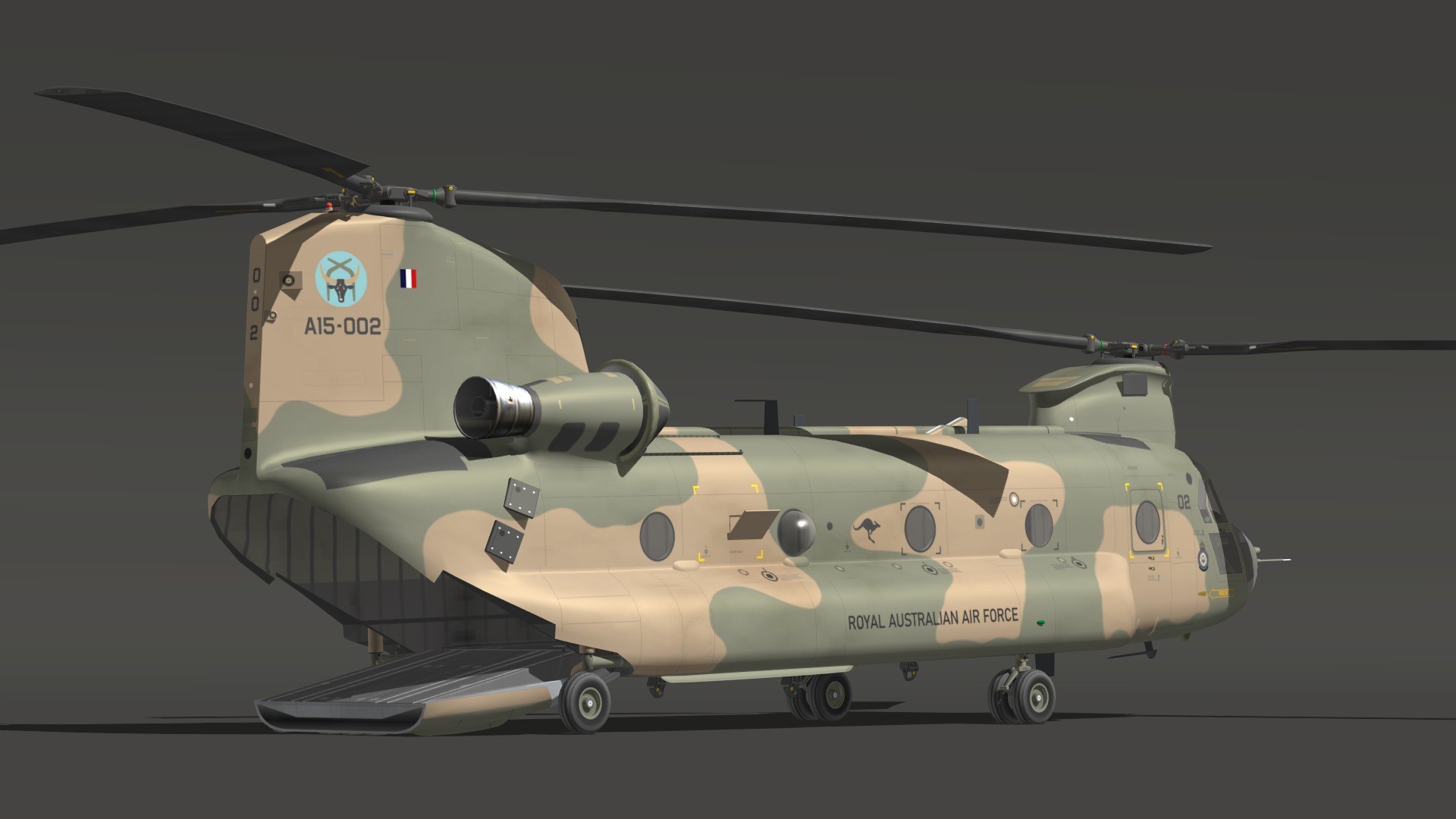 3D CH47 Chinook RAAF model https://p.turbosquid.com/ts-thumb/7D/qtzxgF/kq/h47auspr20/jpg/1691392462/1920x1080/fit_q87/8096a1c35e6edff2b25d92b7ece619f63383c0c1/h47auspr20.jpg