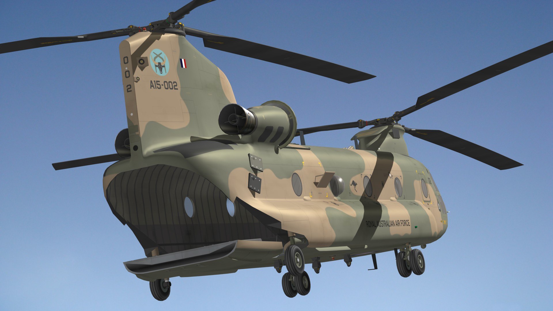 3D CH47 Chinook RAAF model https://p.turbosquid.com/ts-thumb/7D/qtzxgF/ob/h47auspr10/jpg/1691392458/1920x1080/fit_q87/8d3979d32a589f9cc1f3108a346c758581a32be8/h47auspr10.jpg