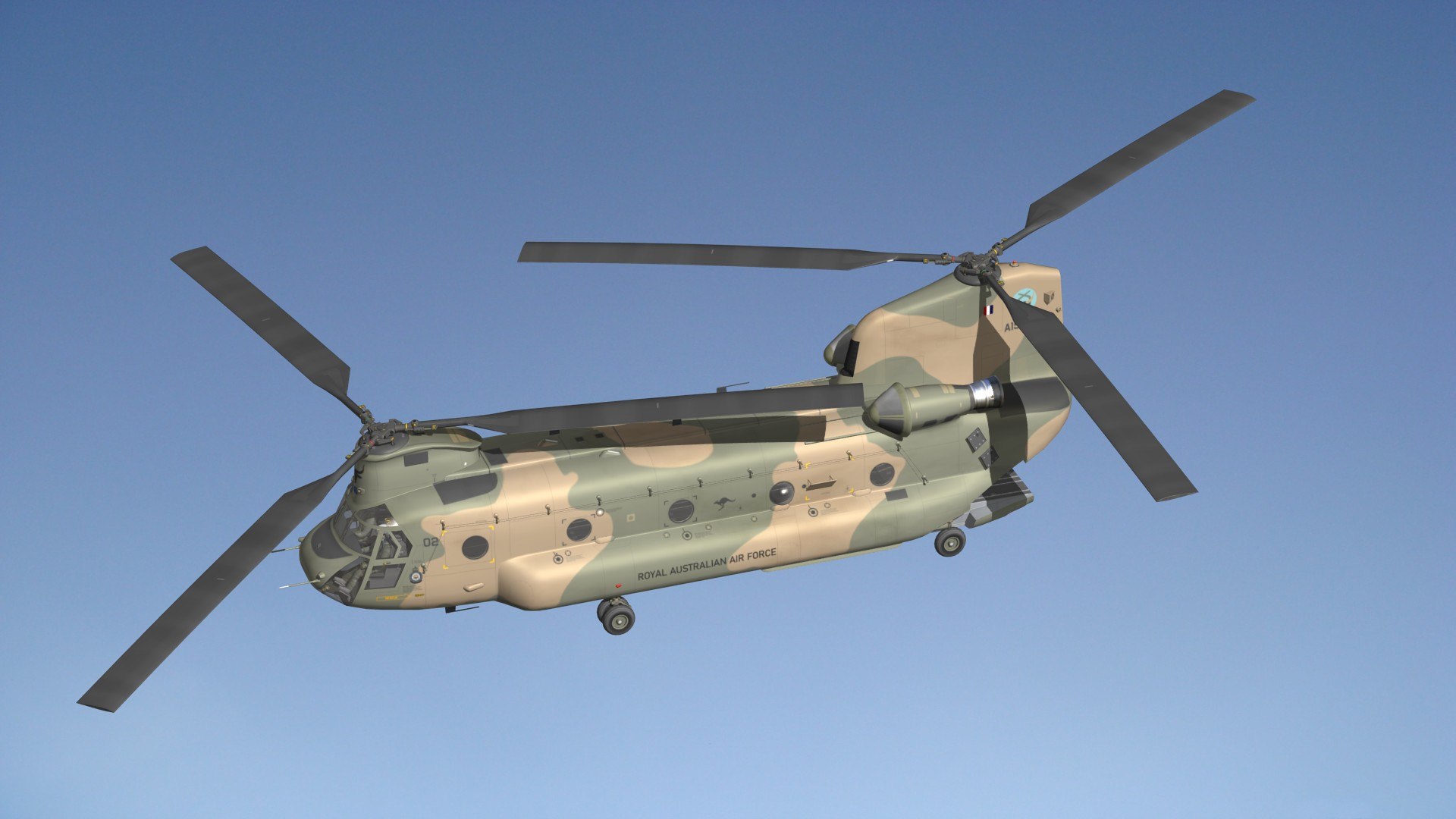 3D CH47 Chinook RAAF model https://p.turbosquid.com/ts-thumb/7D/qtzxgF/pM/h47auspr15/jpg/1691392460/1920x1080/fit_q87/c26dc98d5404e6b8be2e895658267fc12a397418/h47auspr15.jpg
