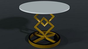 3D Modern Round Coffee Table with Geometric Gold Base model