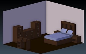 3D model bedroom set low-poly furniture