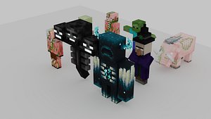 Zombified Piglin Zombie Villager Zombie Pigman Zombie Zoglin Wolf Wither Witch Warden 3D model