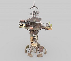 Post-Apocalyptic Watch Tower With Living Environment