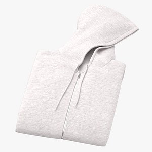 Zipper Hooded Sweatshirt Folded Male No Pocket Blank White and Branded