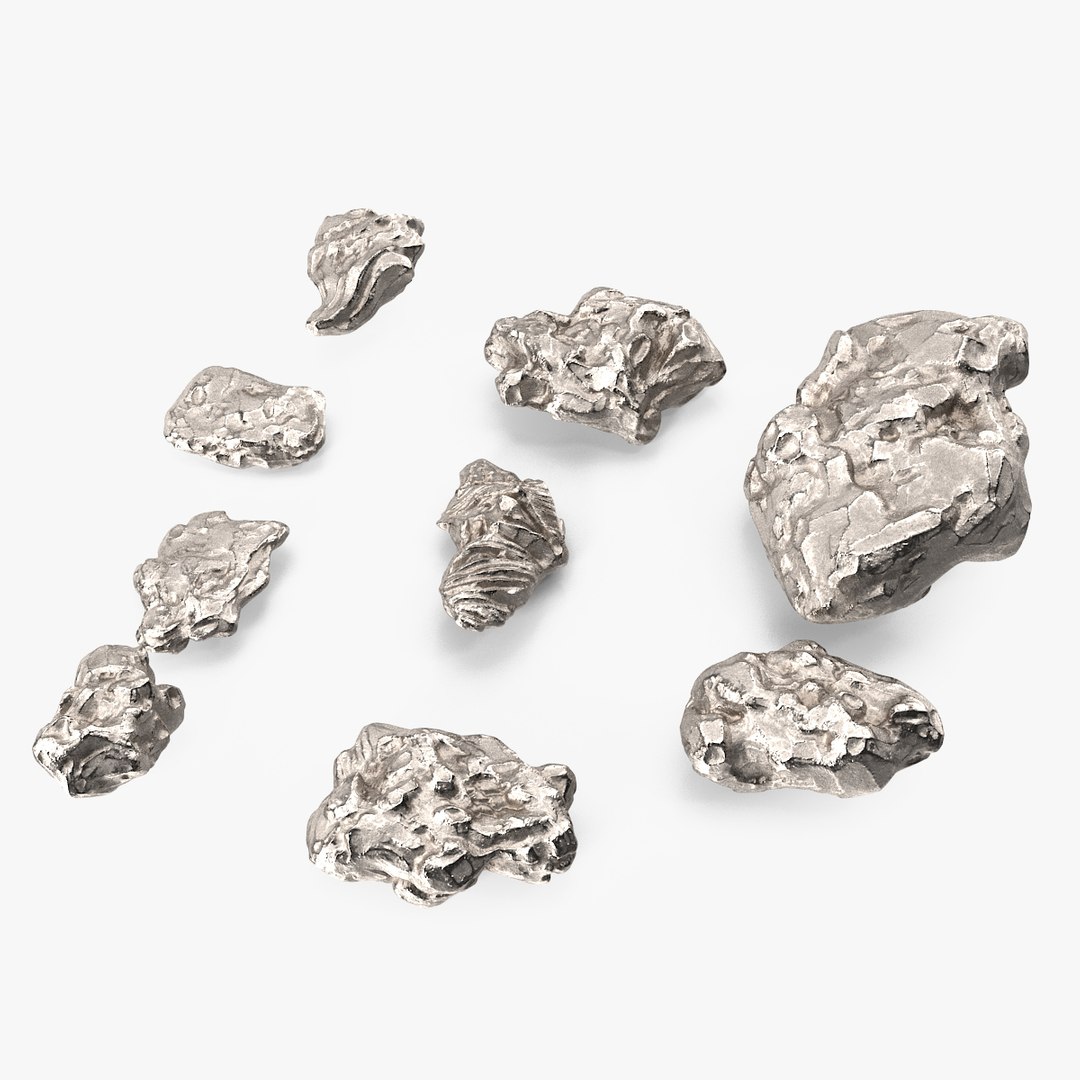 Silver Natural Minerals Stones Set 3D model preview