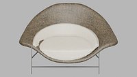 Chinese Garden Single Outdoor Chair 3D Model - Slatted wooden armchair for courtyard patio terrace