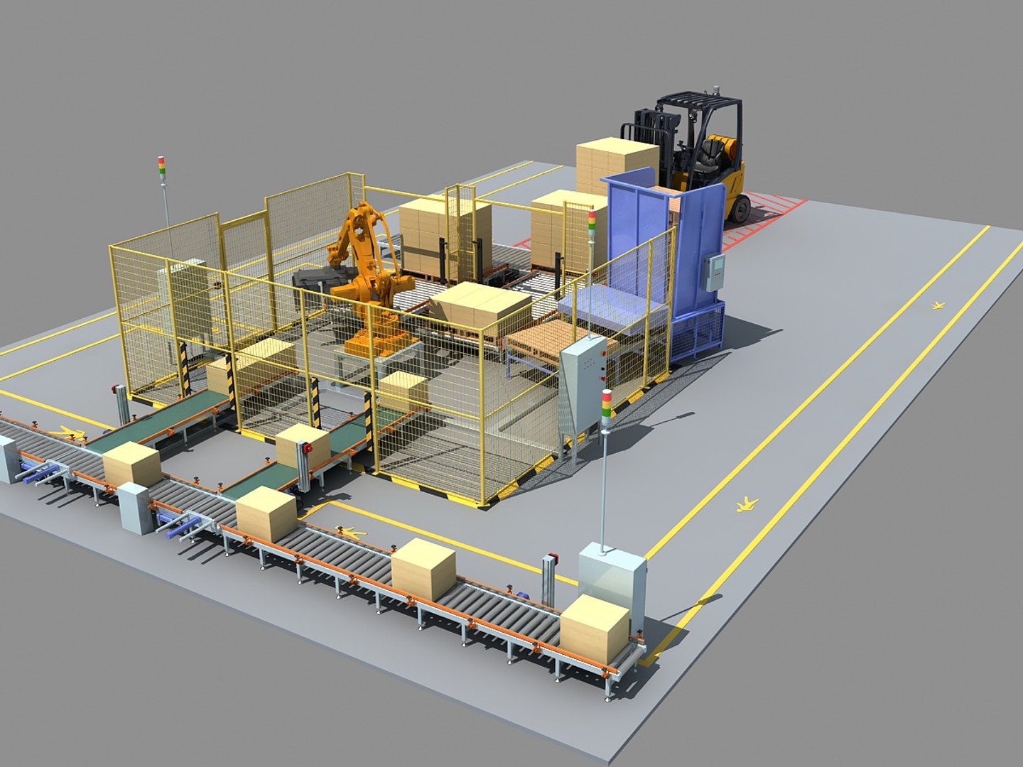 3D model palletizing cell scene 02 - TurboSquid 1206728