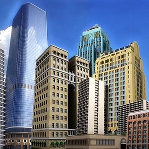 set buildings skyscrapers 3d model
