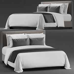 Modern Hotel Guestroom Bed with Pillows and Blanket