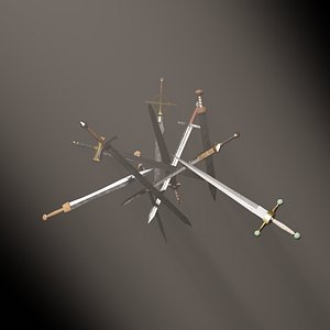 The 100 Swords collection of 10 hilts and 10 blades 3D model