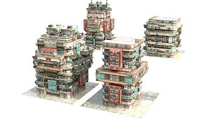 Modular Cyberpunk Slum City Buildings Pack