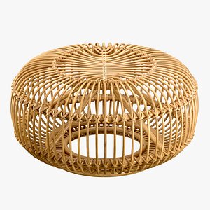 3D Mid century wicker rattan pouf Italy 1950s model