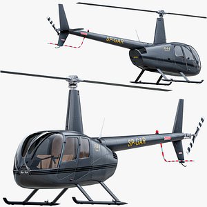 Rigged Robinson R44 Helicopter Black PBR