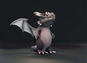 3D Cartoon Gray Dragon Rigged Low-poly 3D model