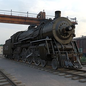Vintage Steam Locomotive and Tender Rigged for Cinema 4D