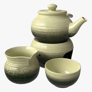 3D model Japanese Kyusu Tea Set and Candle Warmer 01