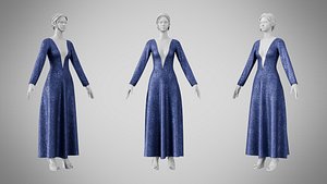 3D Dress 35 Midnight Blue Velvet With Design model