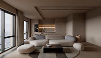 Japandi Modern Luxury Living Room and Bedroom Scene 3ds Max Corona